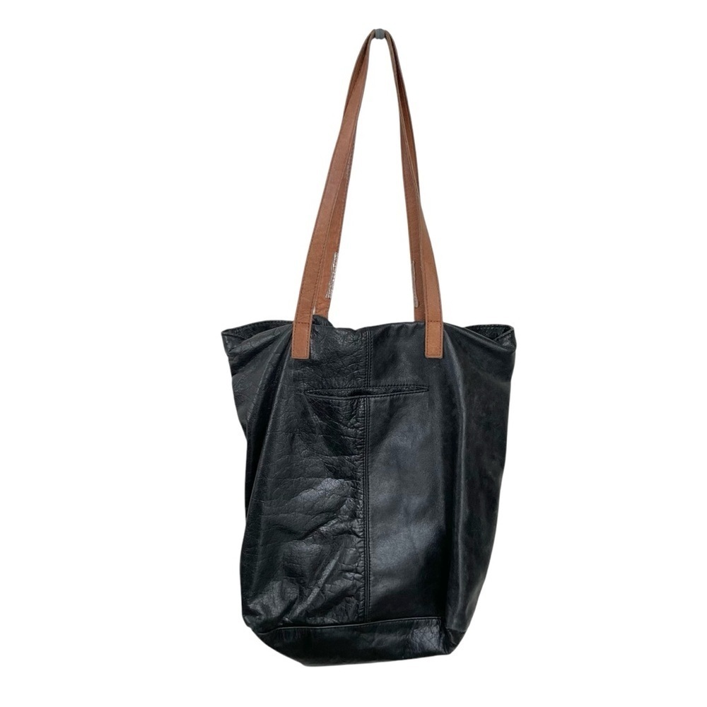 THE SAK Leather Tote Shoulder Bag Black Brown Handles